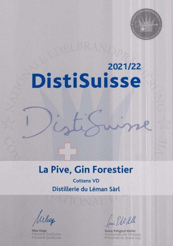 Médaille distisuisse, distinction, suisse, Swiss spirits awards.